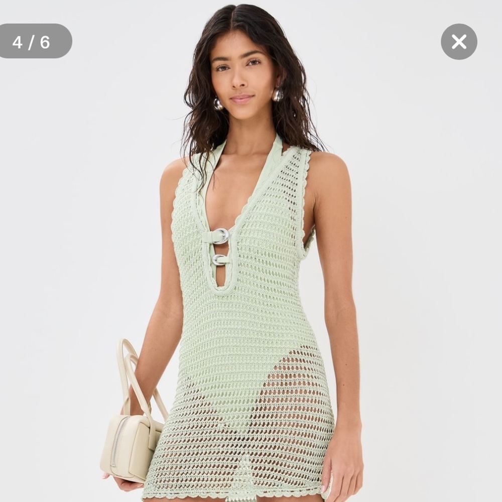 STAUD Anok Crochet Dress Pale Jade NWT L - Picture 5 of 5